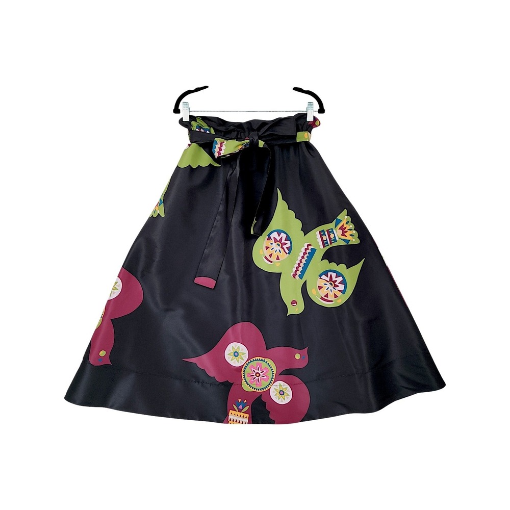 La DoubleJ Sardegna Maxi Skirt M Black Bird Print Paperbag Luxury Milano Italy